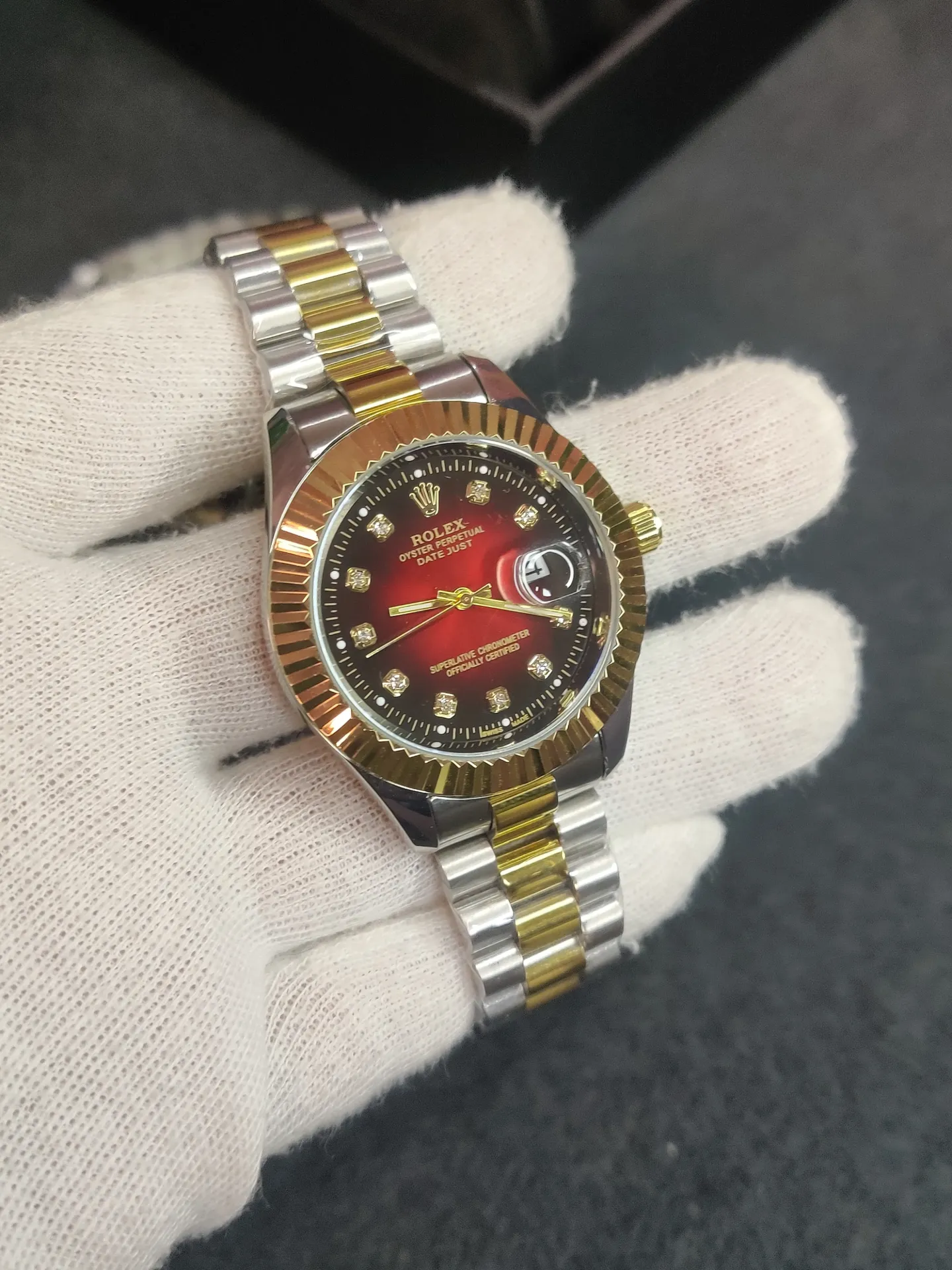 Rolex two tone chain- Wine Dial