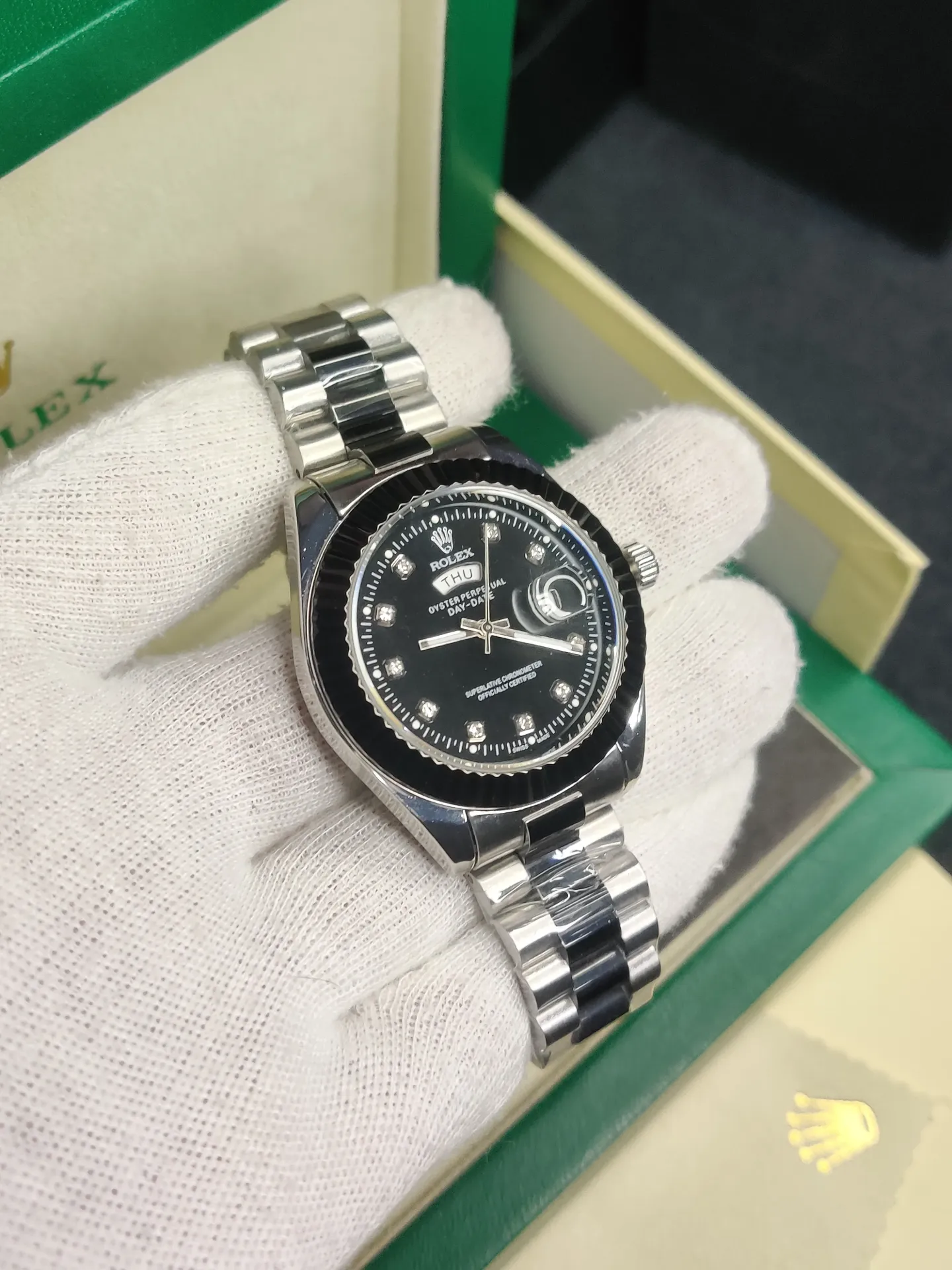 Rolex Silver & Black chain- Black dial