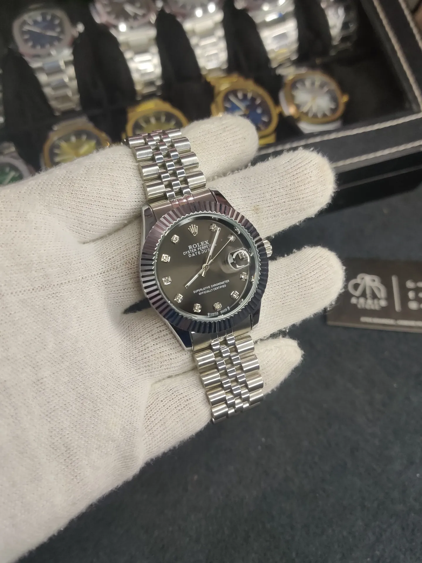 Rolex Silver Chain- Black Dial