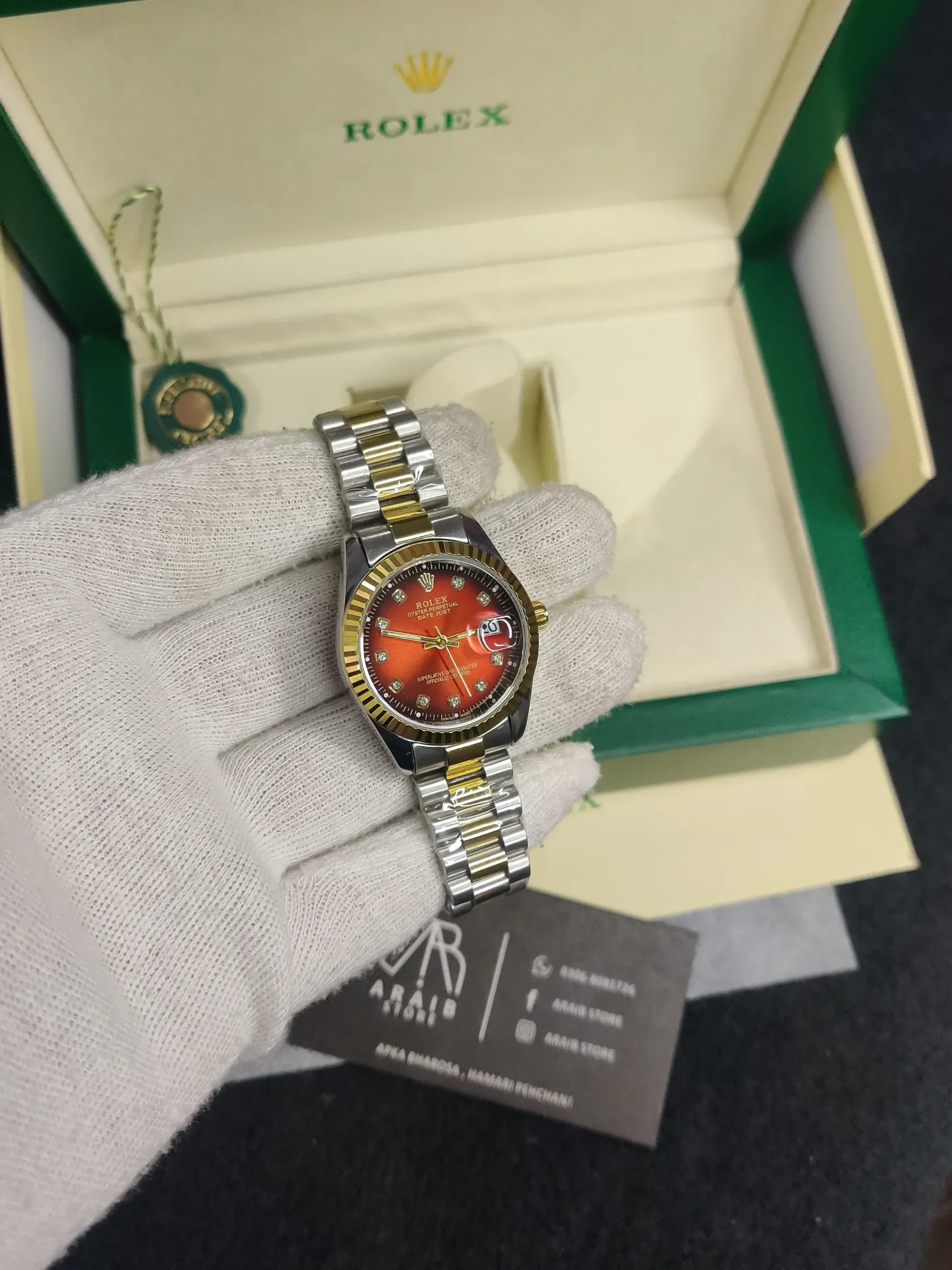 Rolex Two tone- Orange dial Ladies