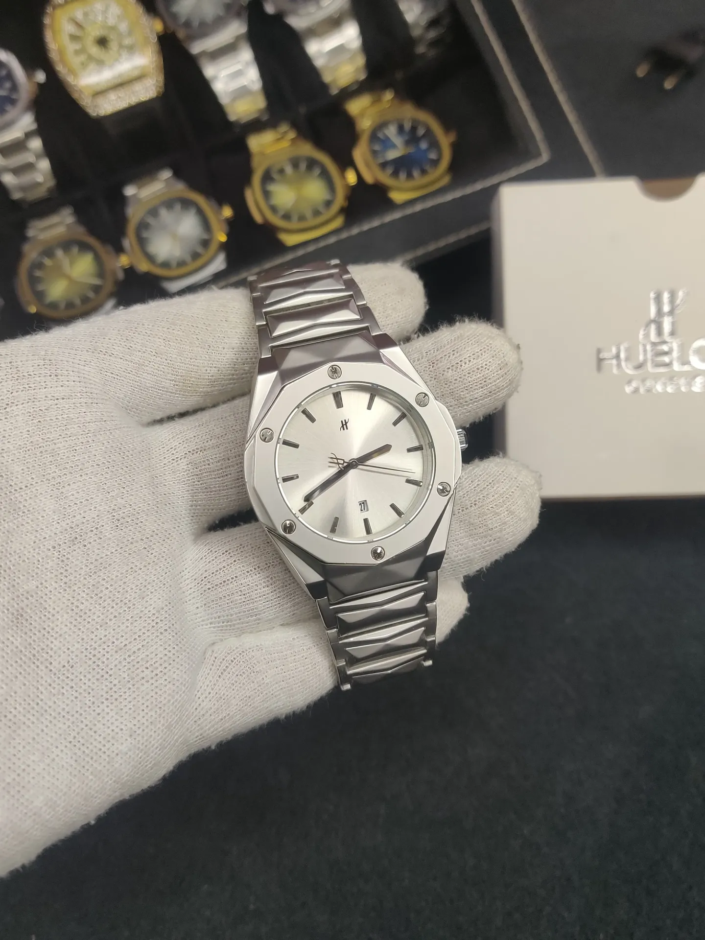 Hublot diamond cut chain- White dial