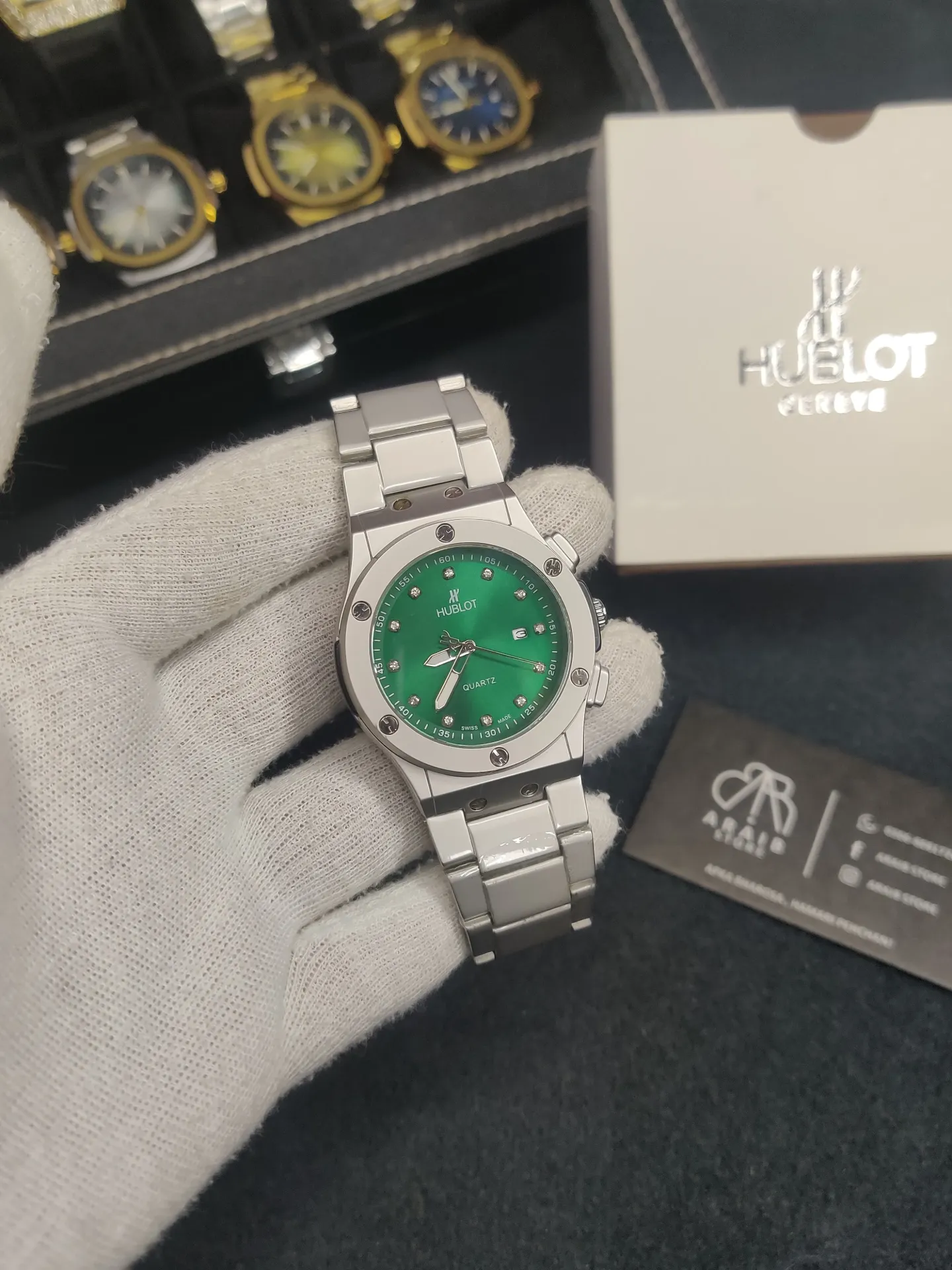 Hublot Silver flat chain- Green dial