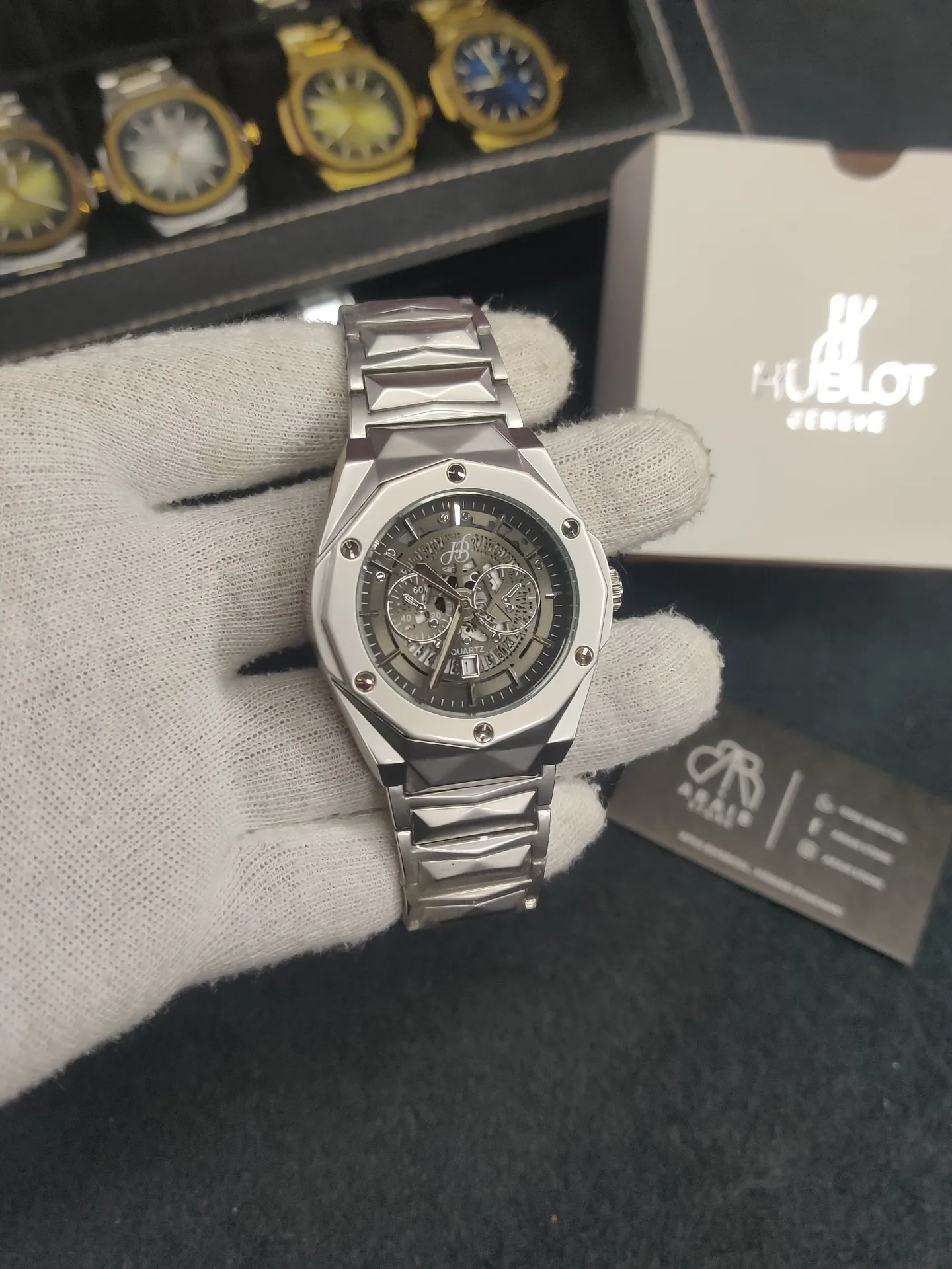 Hublot diamond cut- Black skeleton dial