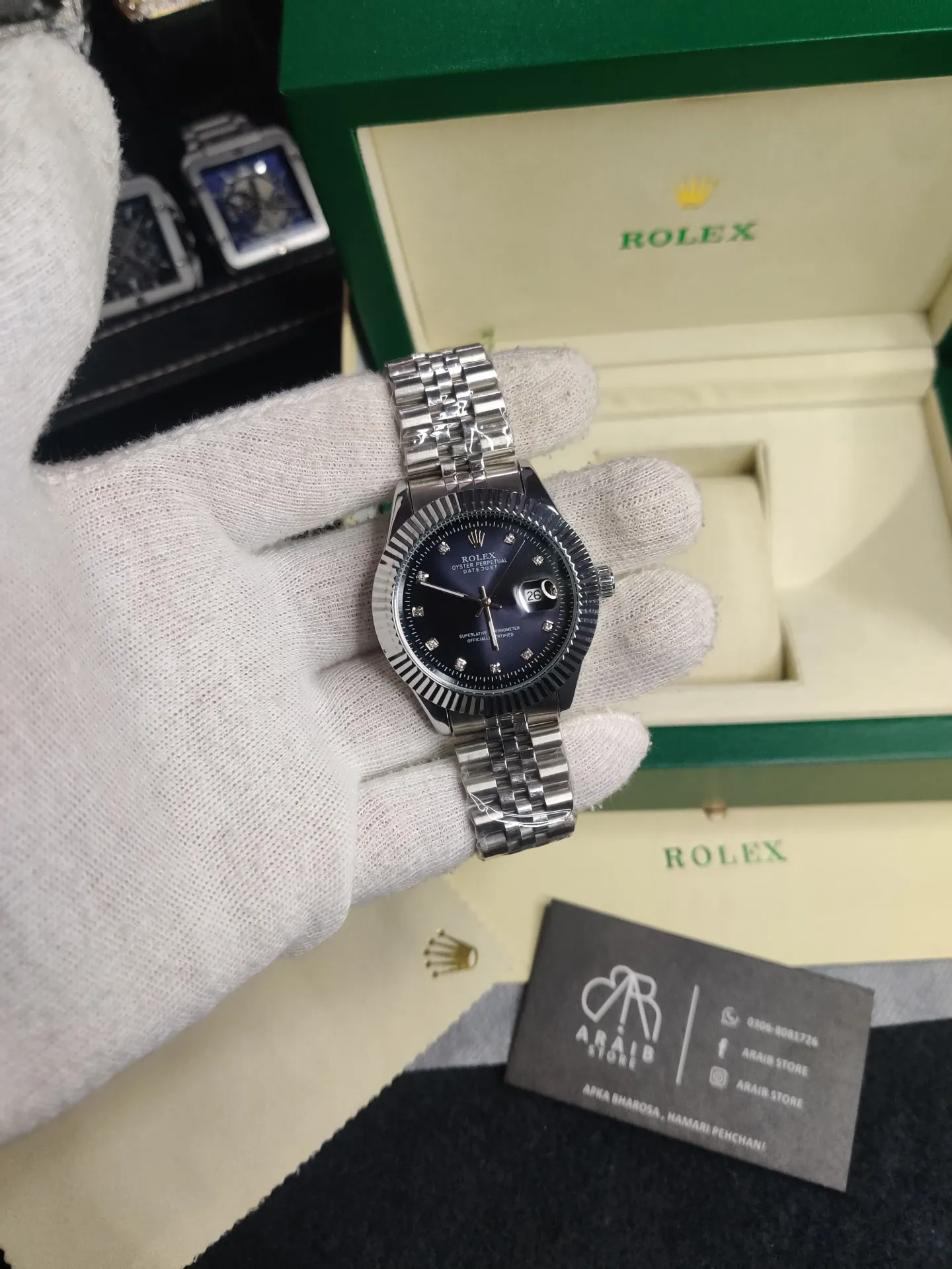 Rolex Silver chain- Blue vintage dial
