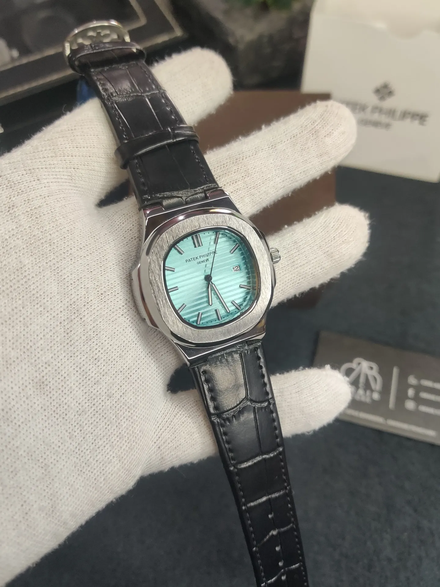 PP leather strap- Silver bazel & Tiffany dial