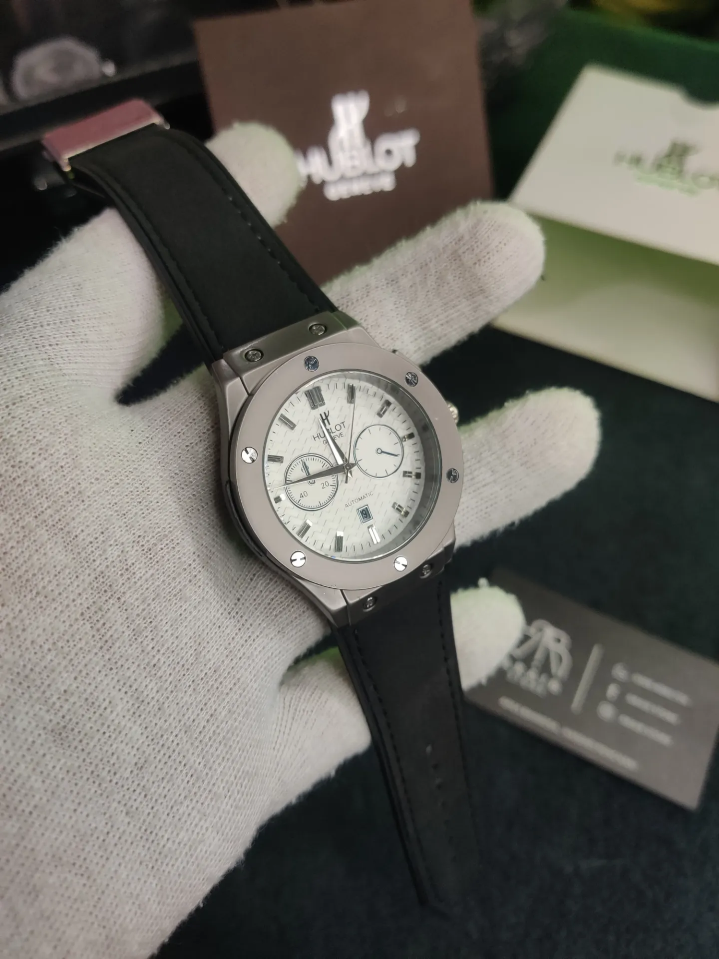 Hublot silicon/leather strap- White dial