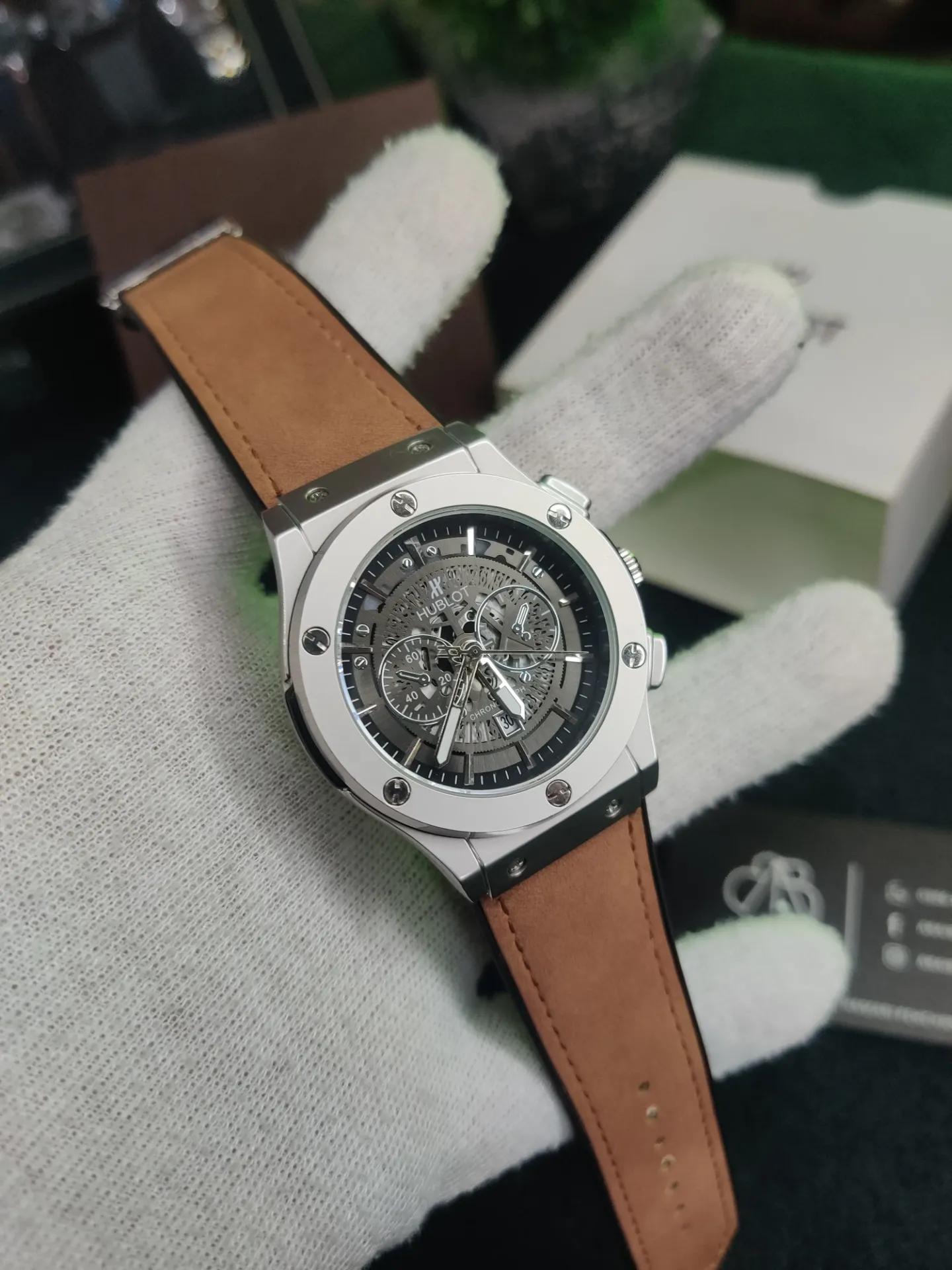 Hublot brown strap- Skeleton dial