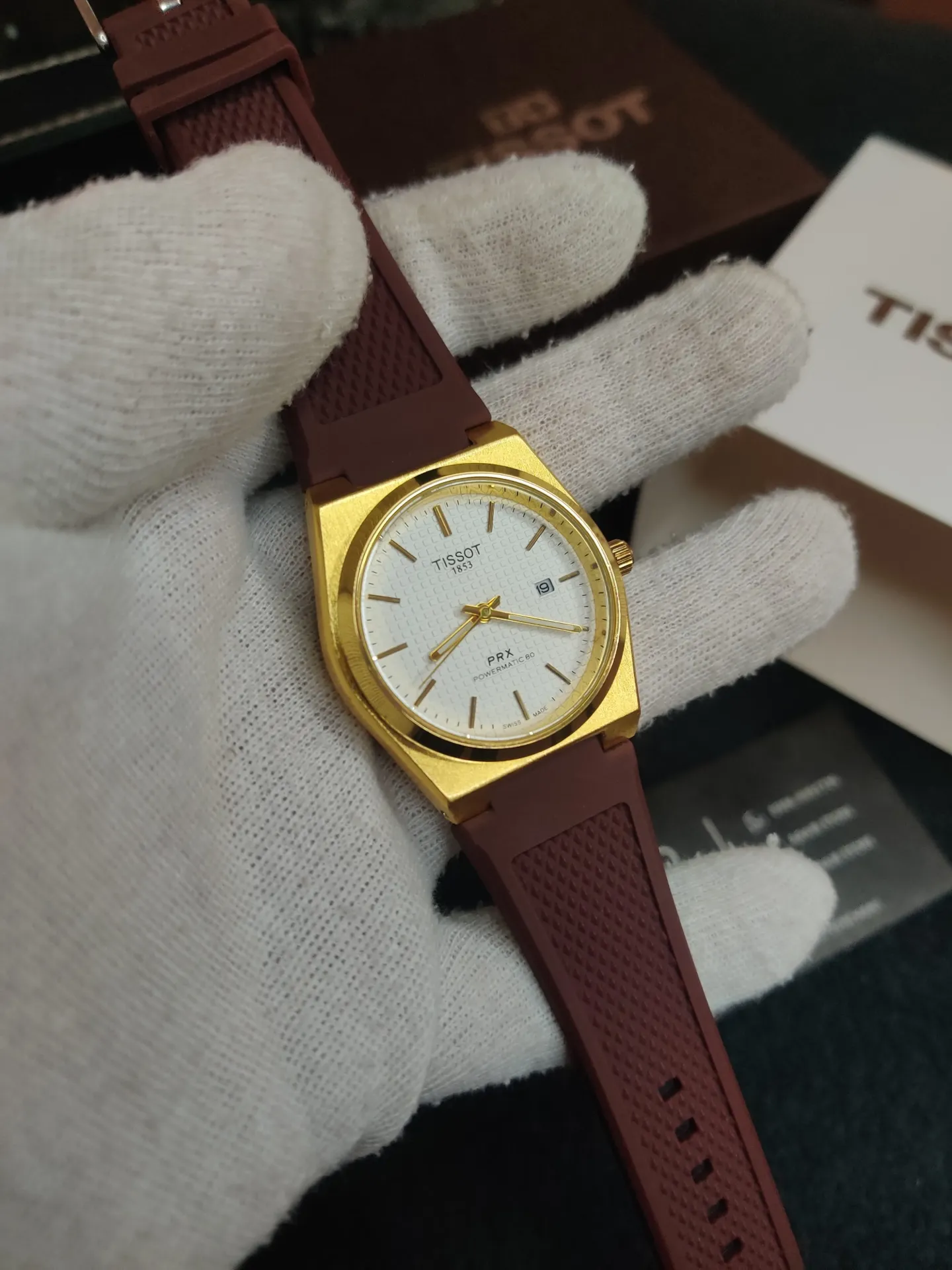 Tissot brown silicon strap- white dial